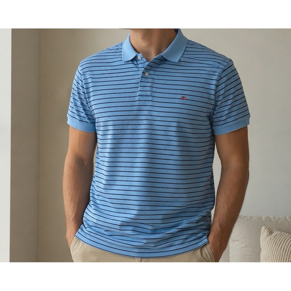 Vtg. Ralph Lauren Polo Jean Co. Polo Shirt Men L Short Sleeve Blue Striped Flag
